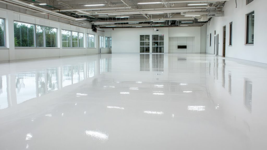 polished white epoxy floor in modern industrial space